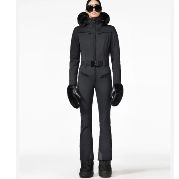 Goldbergh Parry Belted Hooded Faux Fur Trimmed Ski Suit In Black 4 NWT - Picture 8 of 16